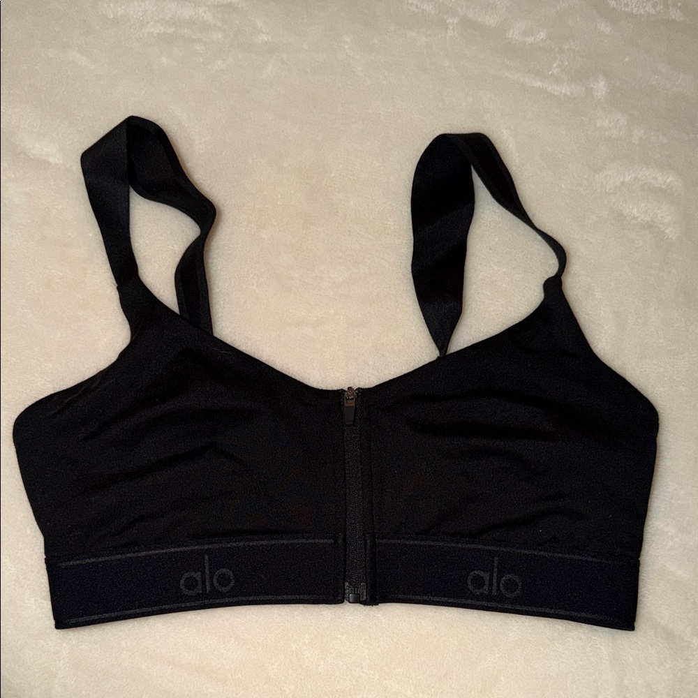ALO Yoga Women's Zip-Front Black Sports Bra